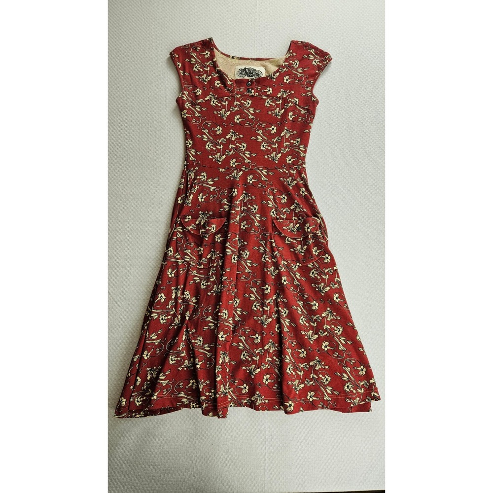 Effie's Heart Red Floral Cap Sleeve Fit Flare Dress Pocket S French Countryside